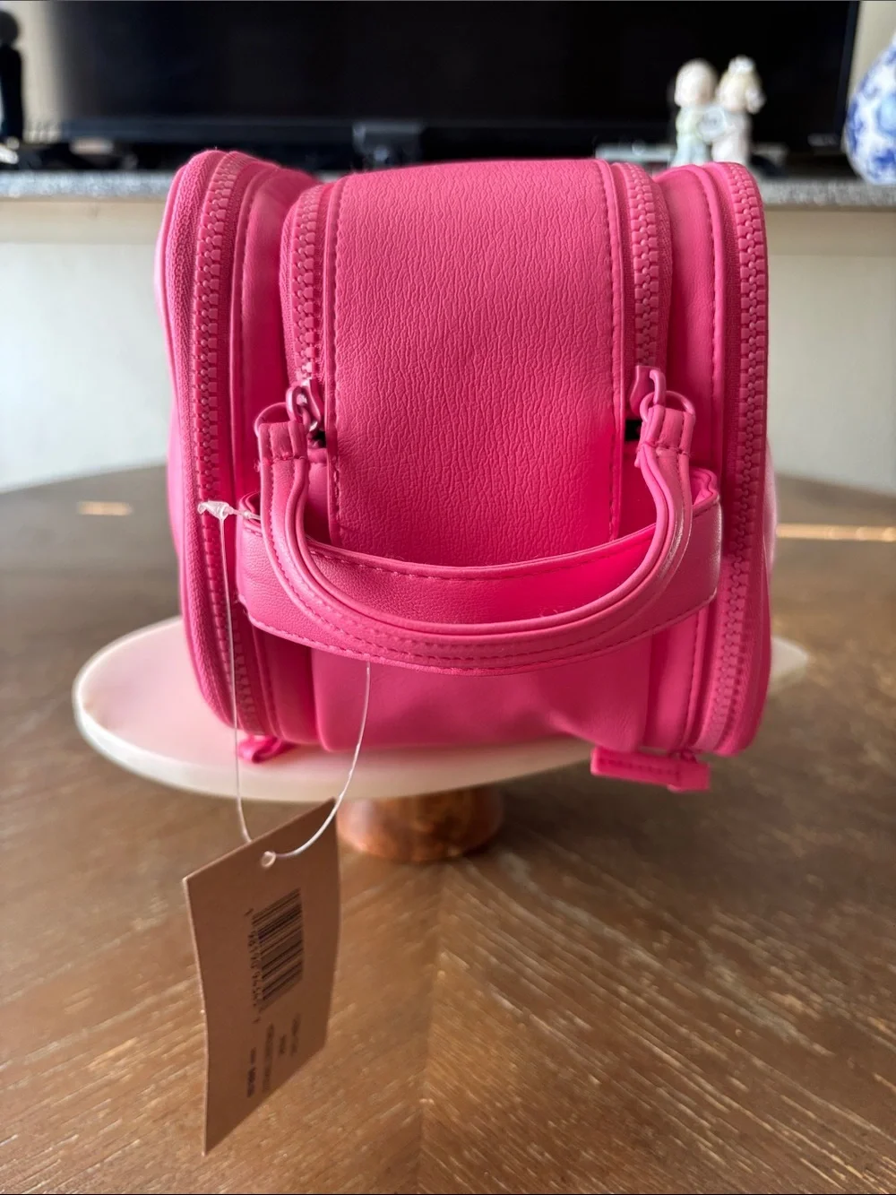 Steve Madden Pink Horizontal Quilt Triple Zipper Travel makeup bag